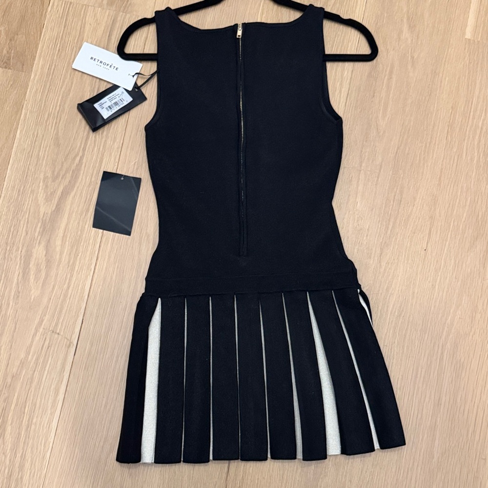 Retrofete Black Sleeveless Mini Dress with Gold Buttons Sixe Small - Picture 5 of 8